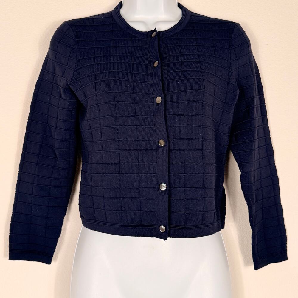 Brooks Brothers Navy Textured Knit Cropped Cardigan XS